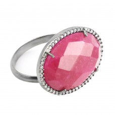 Vintage Ruby pink oval Cut Cocktail Cubic Zirconia Ring